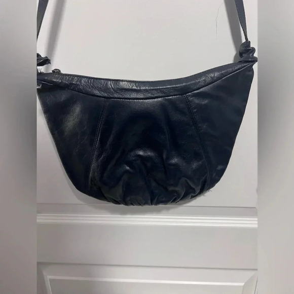 Vintage | Genuine Leather Navy  Half Moon Crossbody Purse - Picture 5 of 10